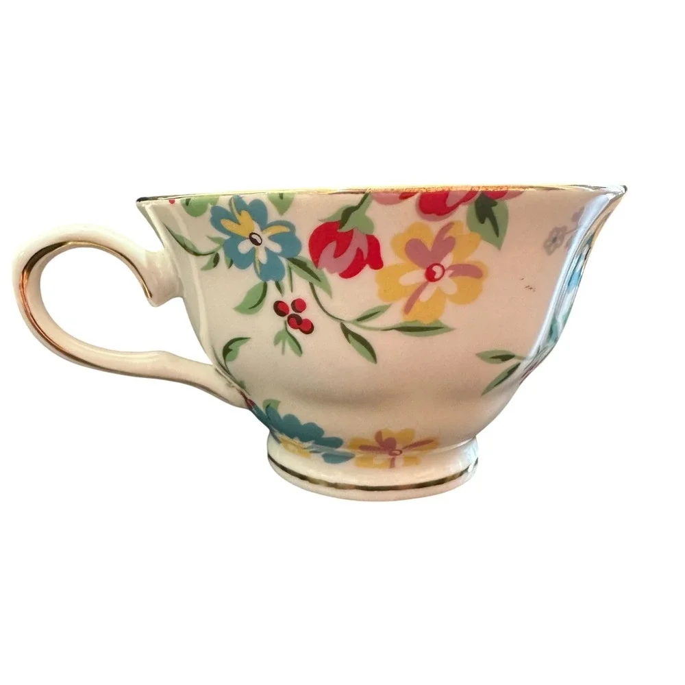 Grace Teaware Floral Teacup Saucer Set Gold Trim Vintage Style Bone China